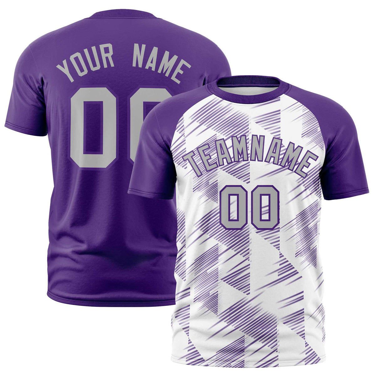 Custom White Purple Crew neck Triangular Shapes Design Performance T-Shirt