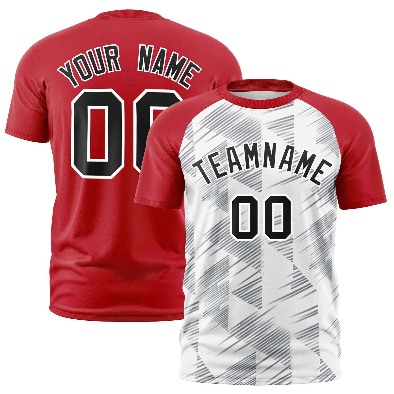 Custom White Red Crew neck Triangular Shapes Design Performance T-Shirt