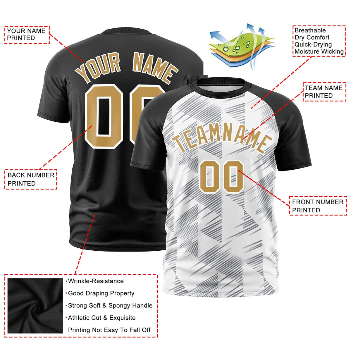 Custom White Black Crew neck Triangular Shapes Design Performance T-Shirt