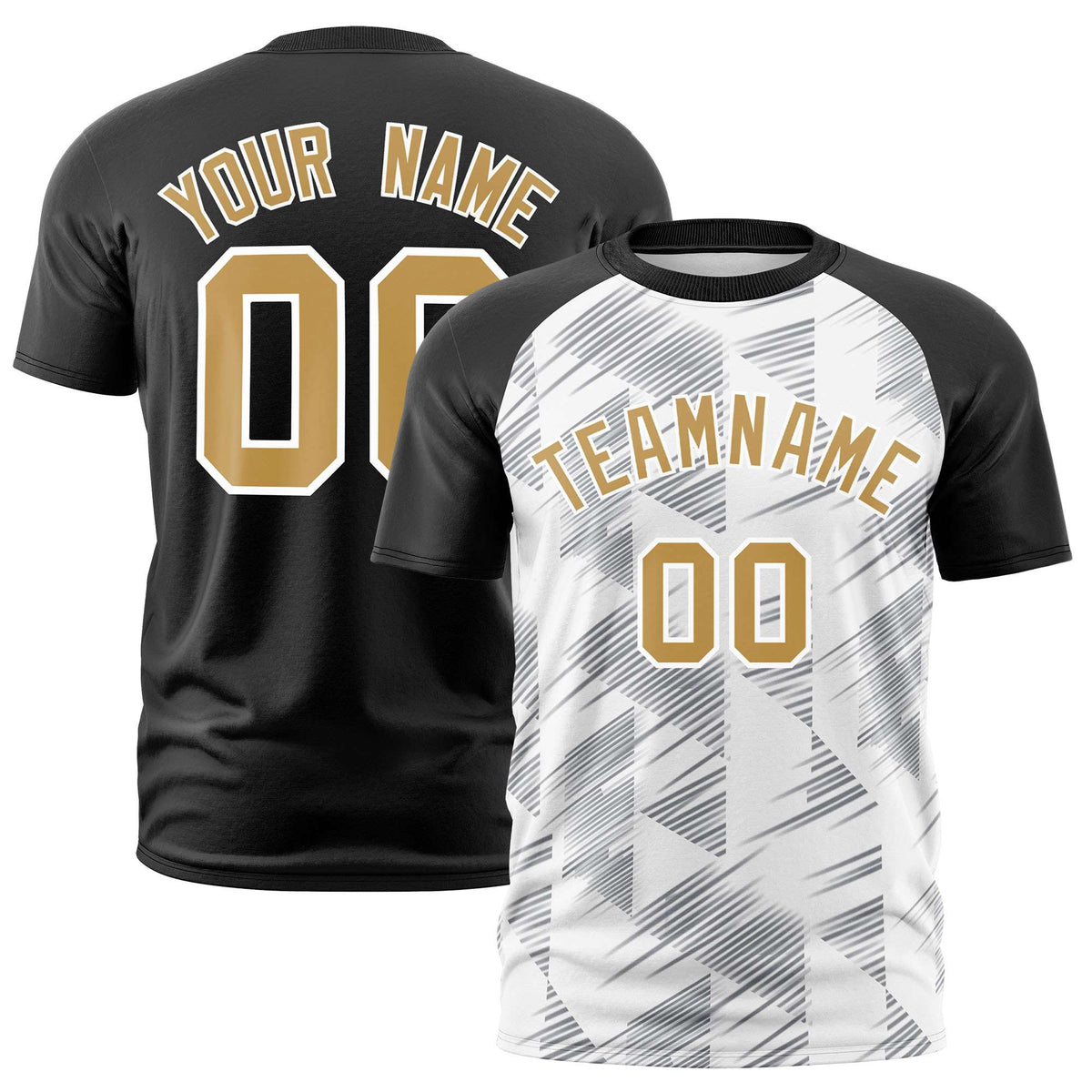 Custom White Black Crew neck Triangular Shapes Design Performance T-Shirt