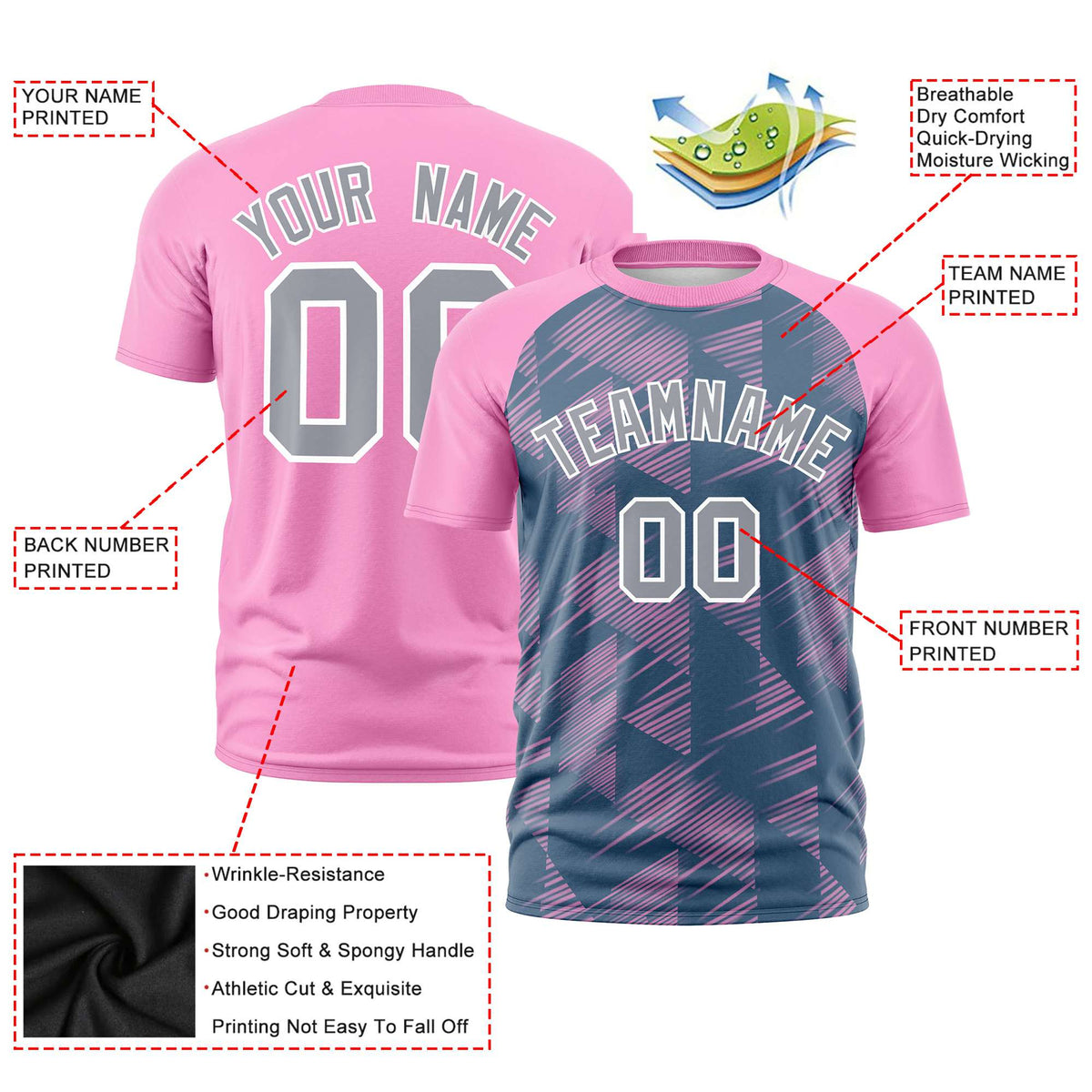 Custom Midnight Blue Pink Crew neck Triangular Shapes Design Performance T-Shirt