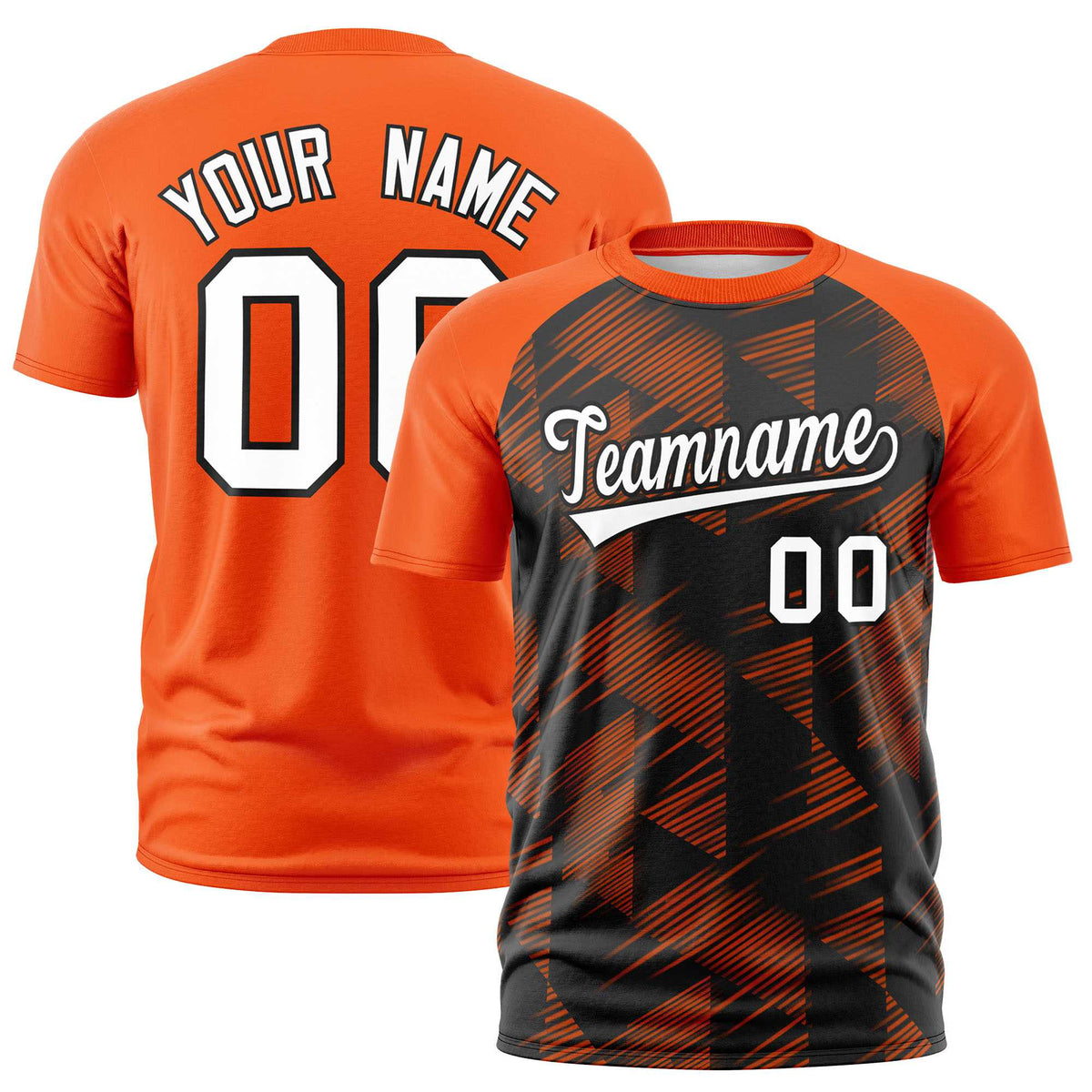 Custom Black Orange Crew neck Triangular Shapes Design Performance T-Shirt