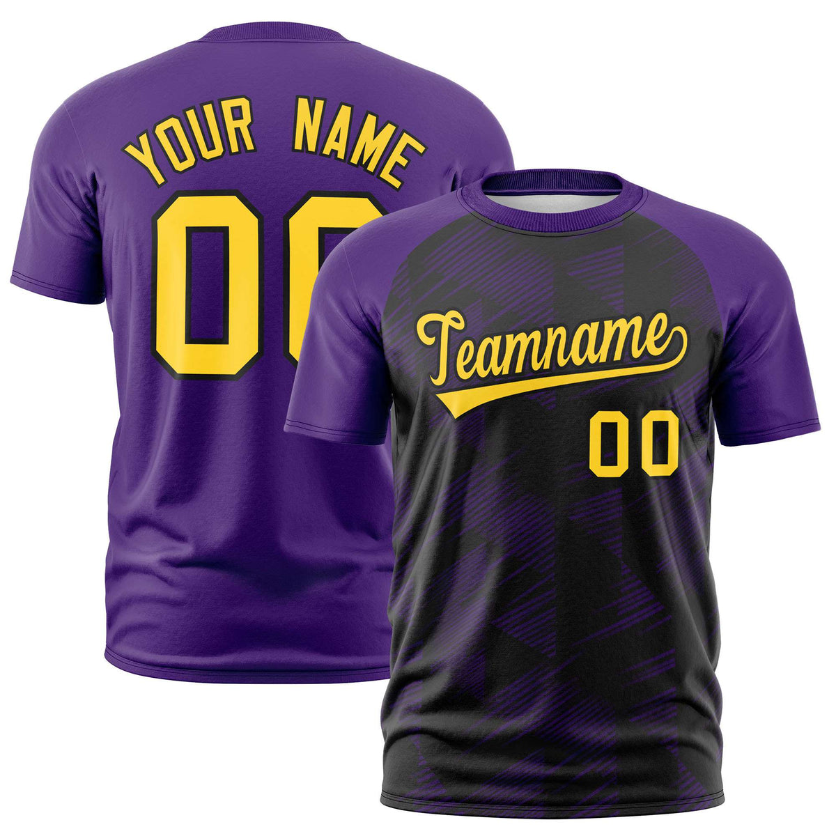 Custom Black Purple Crew neck Triangular Shapes Design Performance T-Shirt