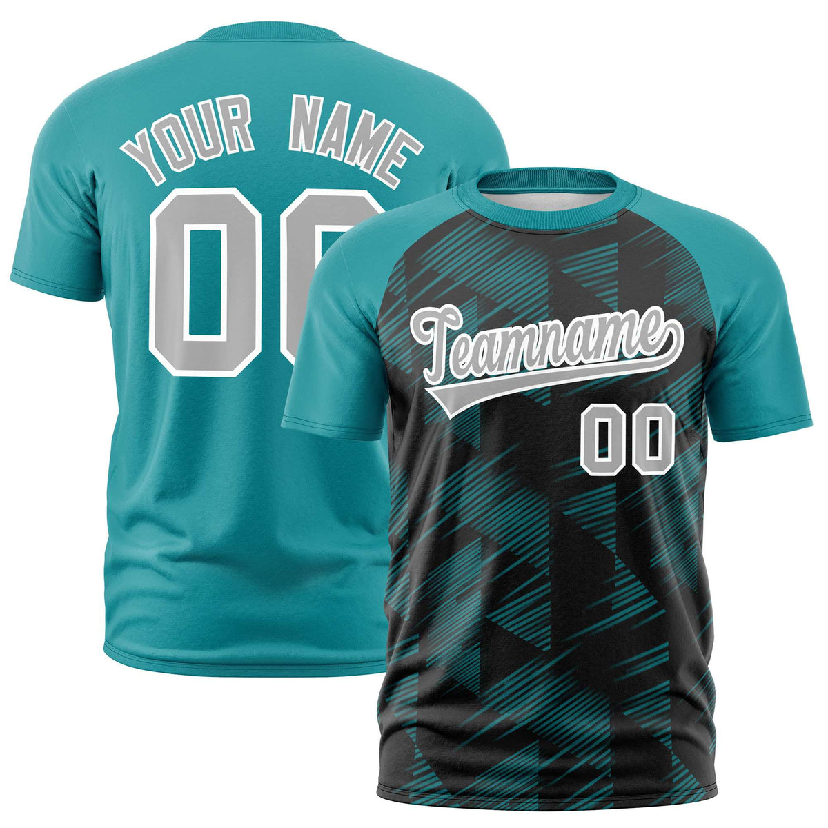 Custom Black Aqua Crew neck Triangular Shapes Design Performance T-Shirt