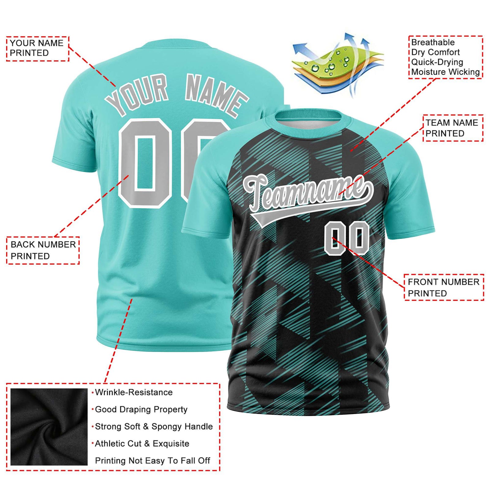 Custom Black Bright Green Crew neck Triangular Shapes Design Performance T-Shirt