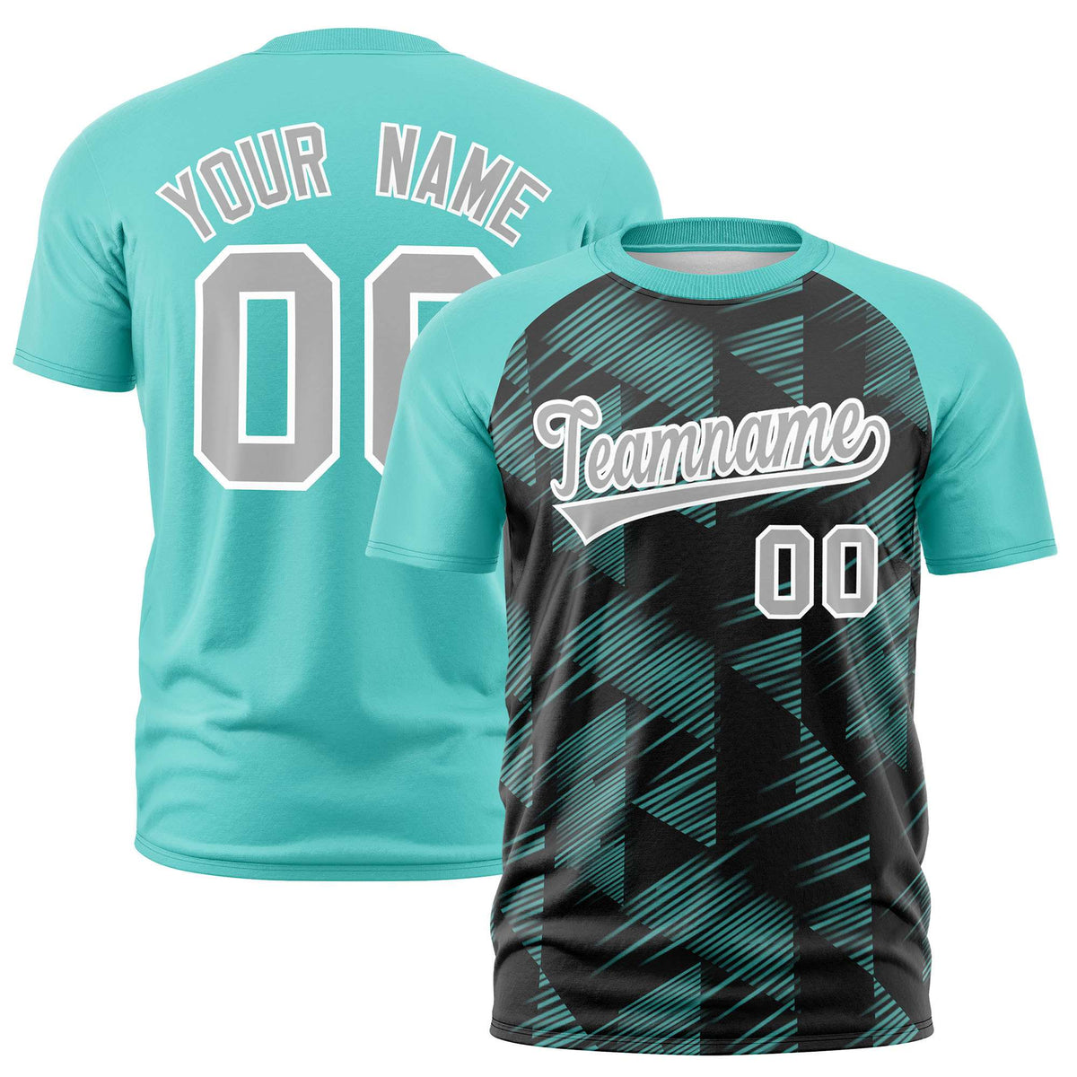 Custom Black Bright Green Crew neck Triangular Shapes Design Performance T-Shirt