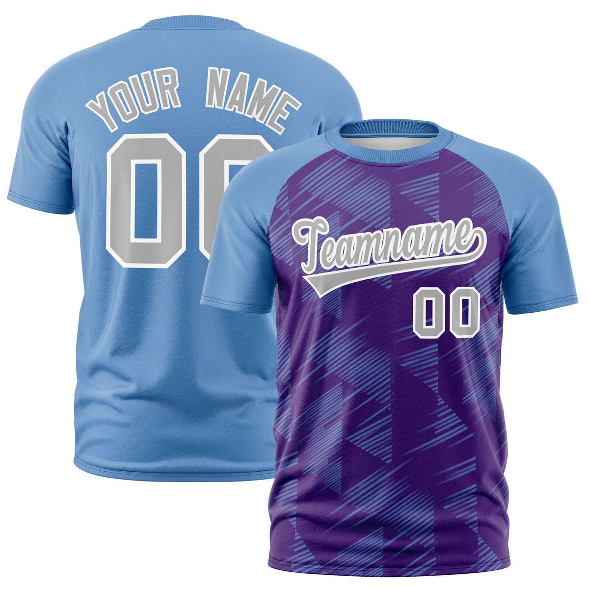 Custom Purple Light Blue Crew neck Triangular Shapes Design Performance T-Shirt