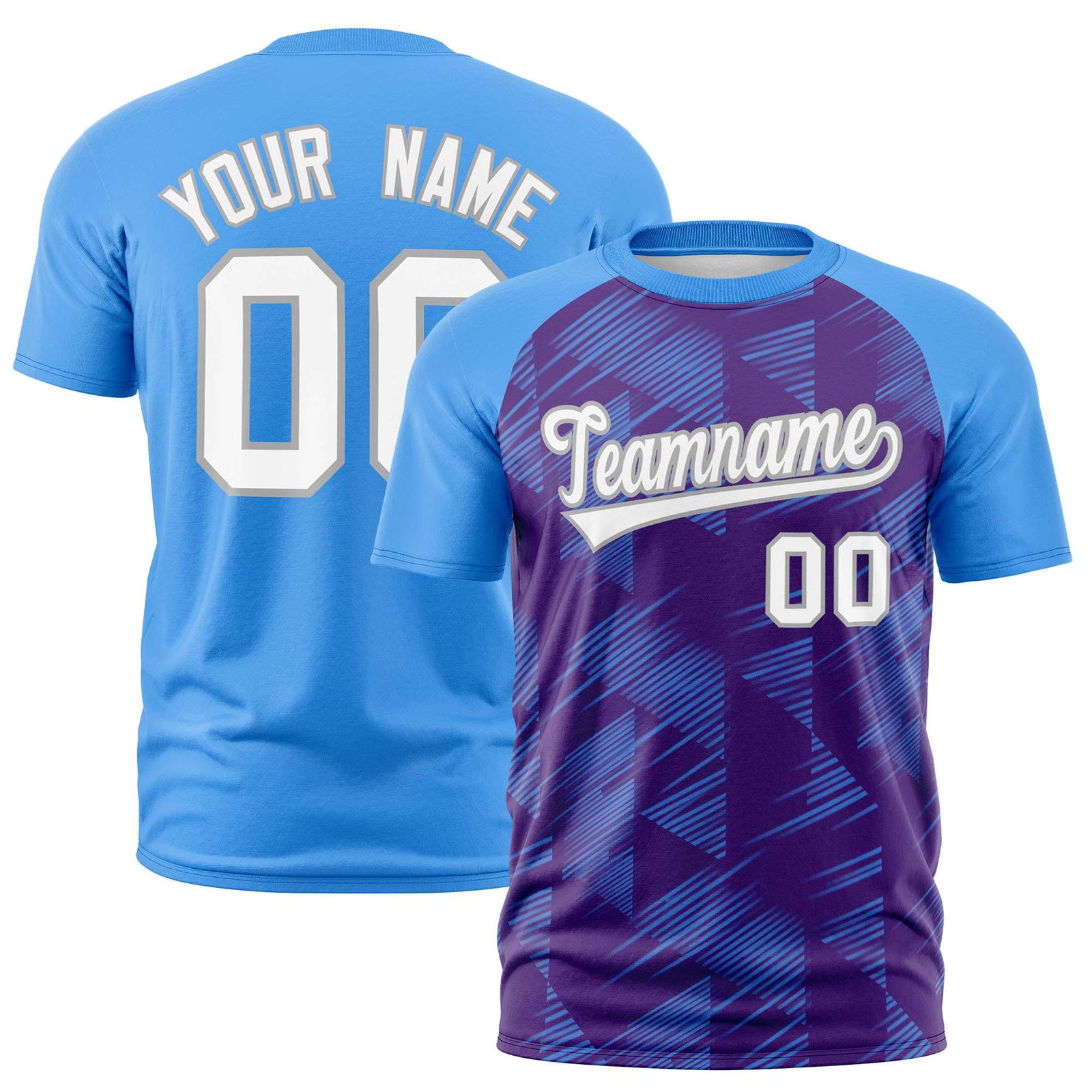 Custom Purple Powder Blue Crew neck Triangular Shapes Design Performance T-Shirt