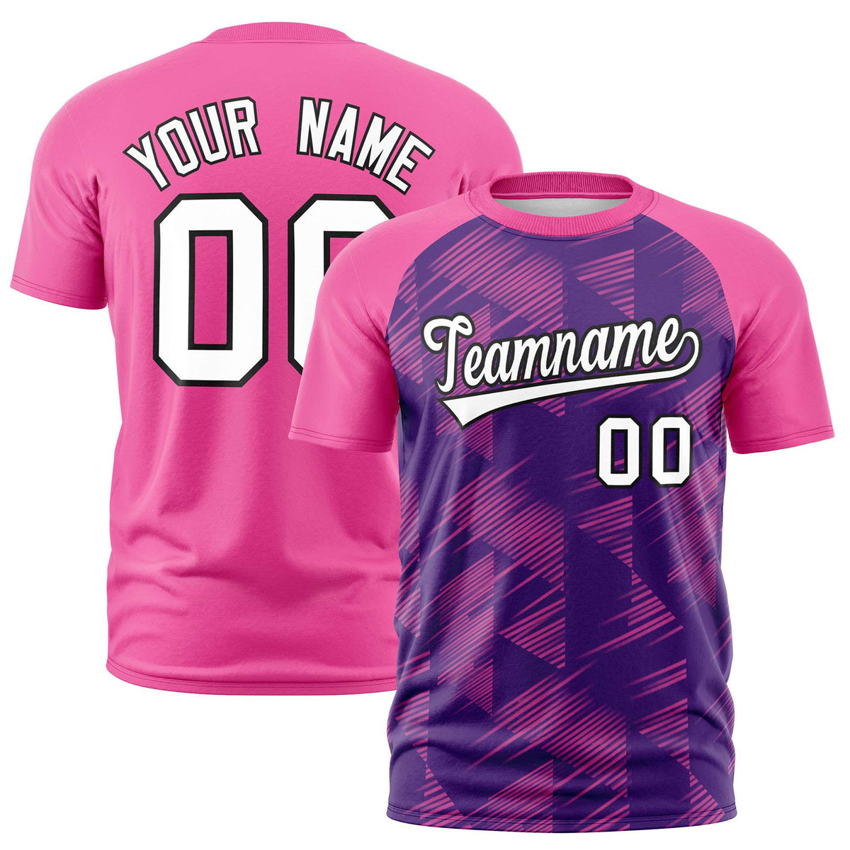 Custom Purple Pink Crew neck Triangular Shapes Design Performance T-Shirt