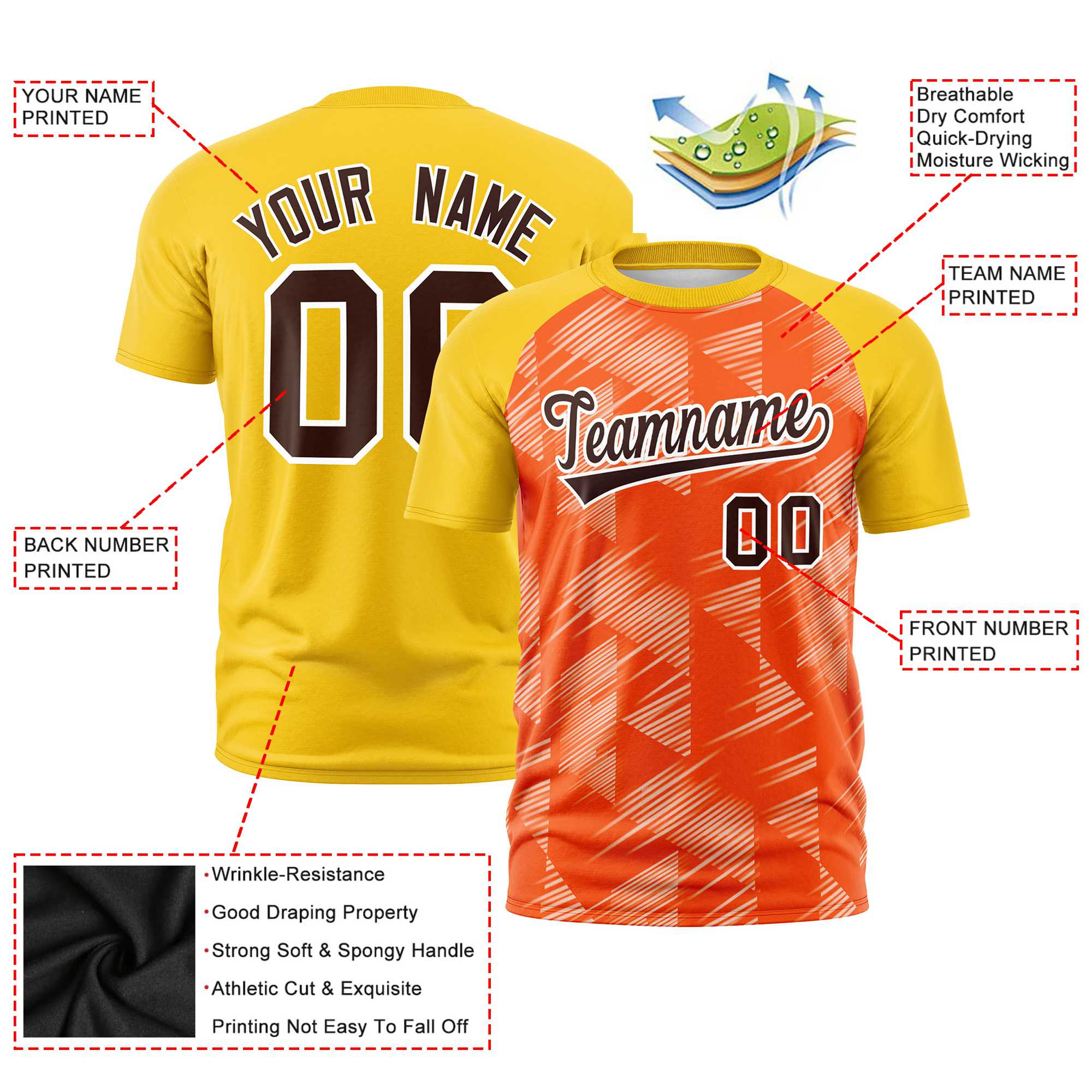 Custom Orange Gold-01 Crew neck Triangular Shapes Design Performance T-Shirt