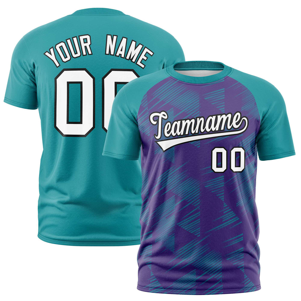 Custom Purple Aqua Crew neck Triangular Shapes Design Performance T-Shirt