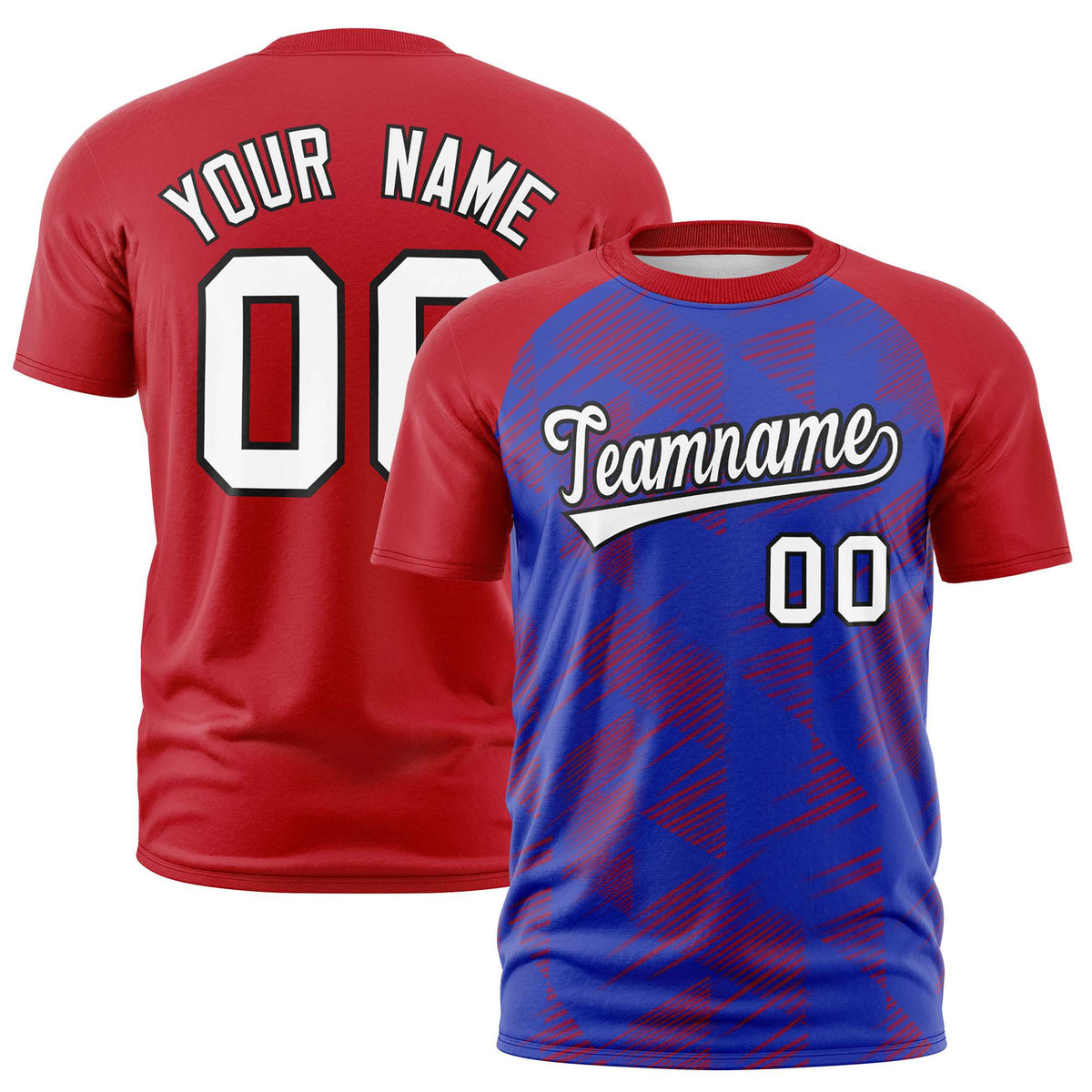 Custom Royal Blue Red Crew neck Triangular Shapes Design Performance T-Shirt