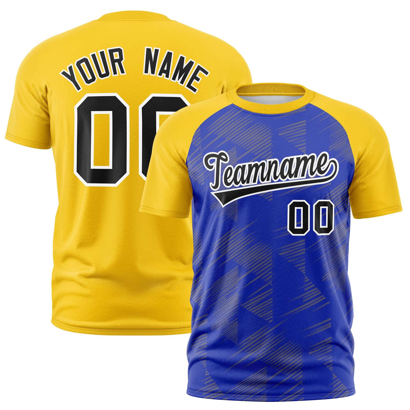 Custom Royal Blue Gold-01 Crew neck Triangular Shapes Design Performance T-Shirt