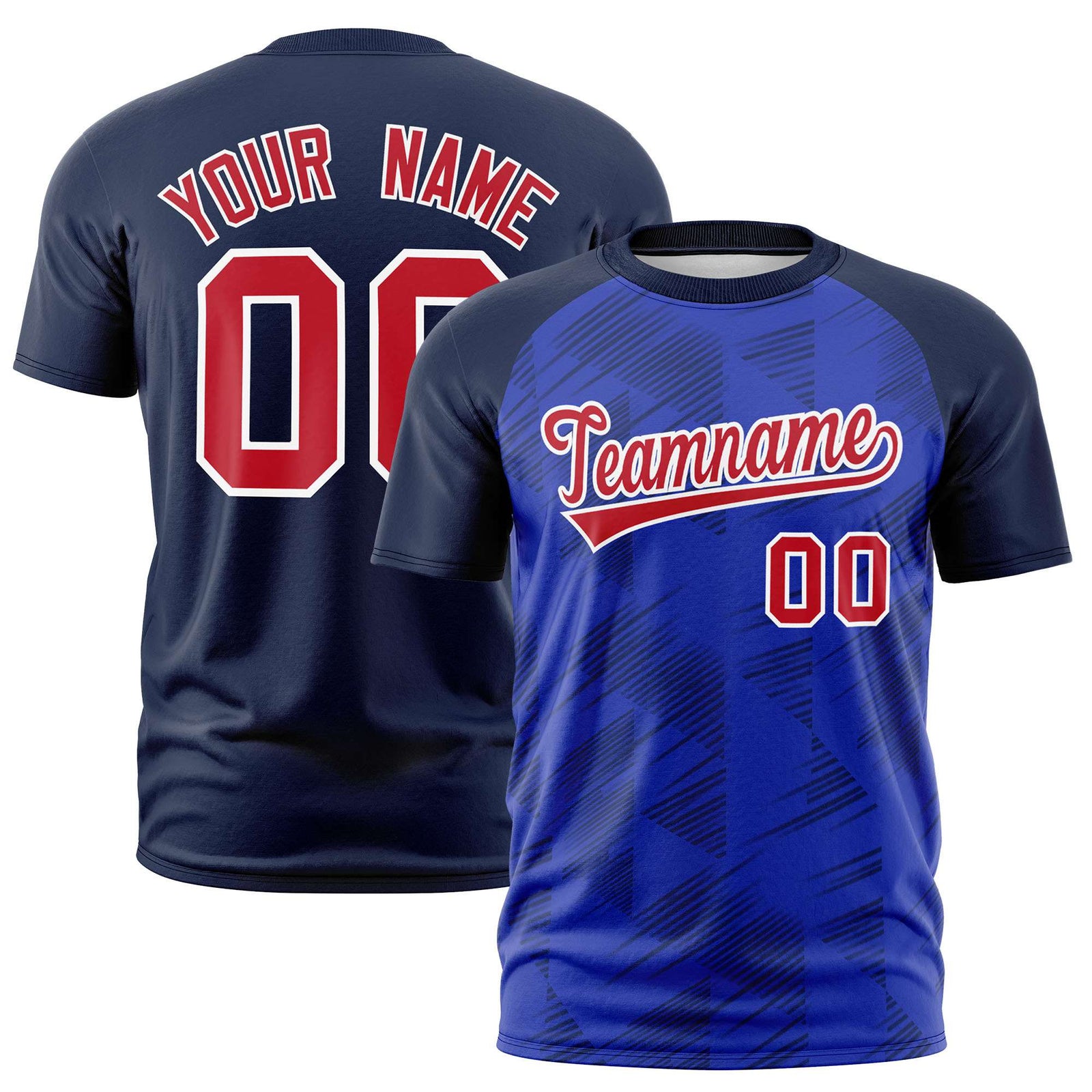 Custom Royal Blue Navy Crew neck Triangular Shapes Design Performance T-Shirt