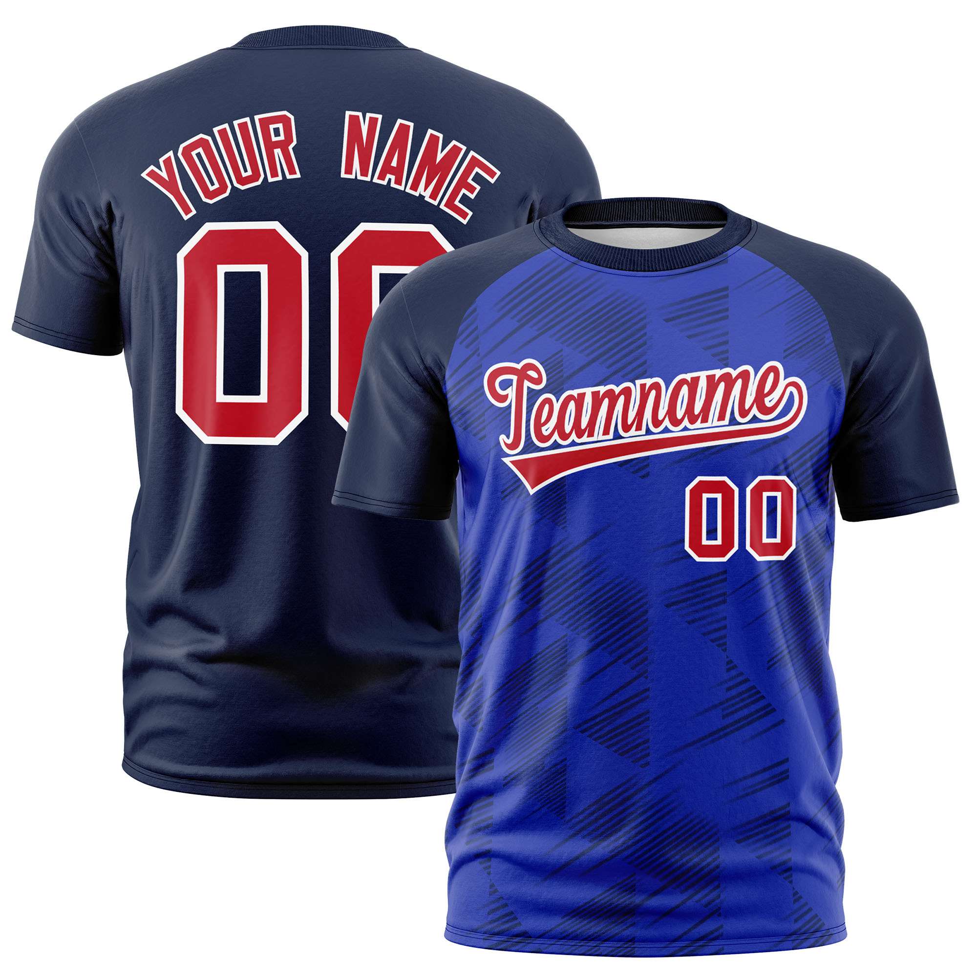 Custom Royal Blue Navy Crew neck Triangular Shapes Design Performance T-Shirt