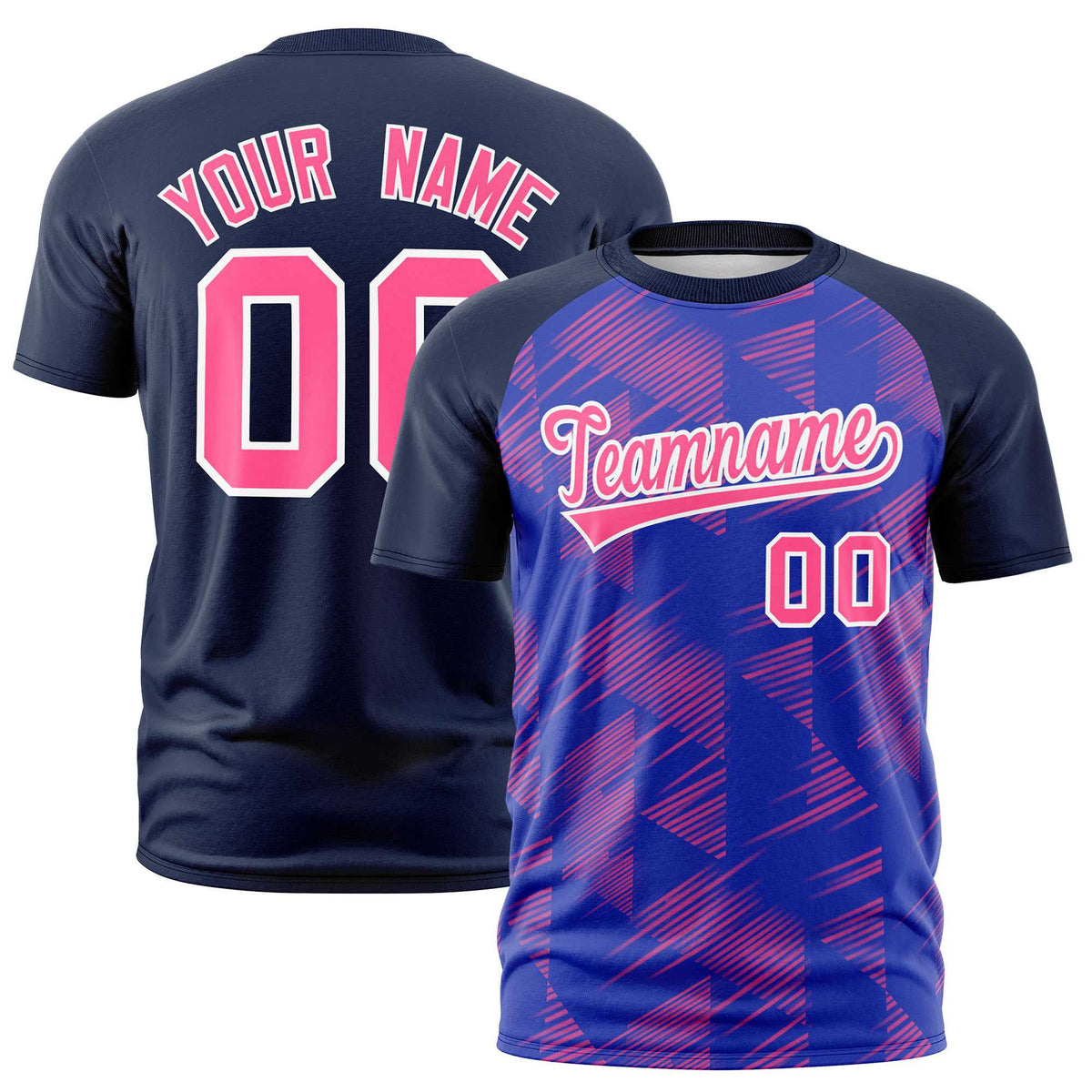 Custom Royal Blue Navy Crew neck Triangular Shapes Design Performance T-Shirt