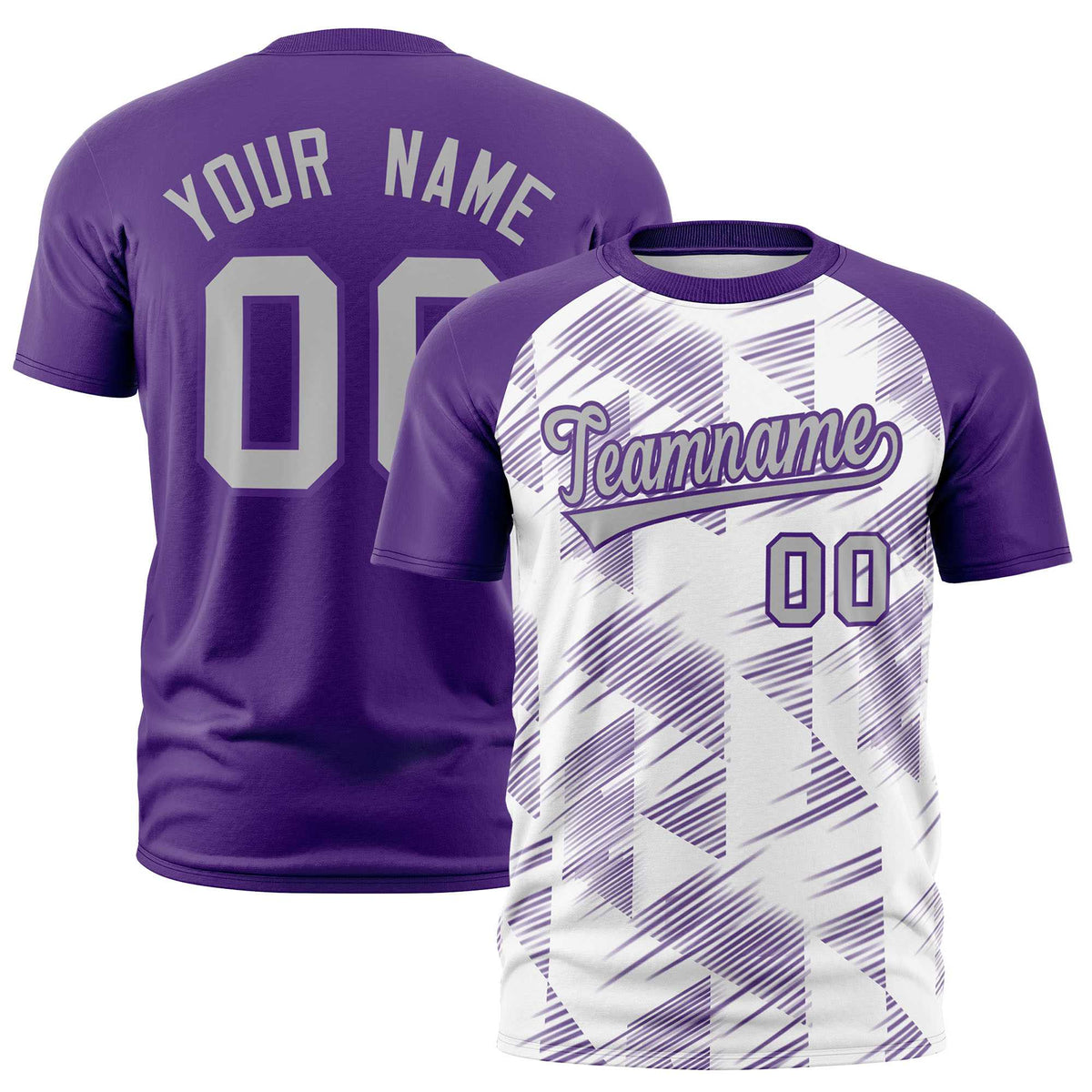 Custom White Purple Crew neck Triangular Shapes Design Performance T-Shirt