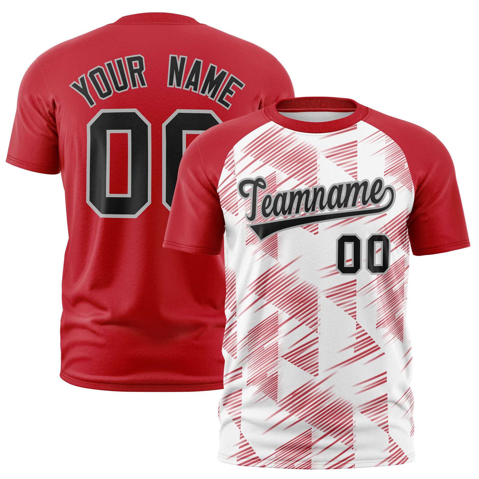 Custom White Red Crew neck Triangular Shapes Design Performance T-Shirt