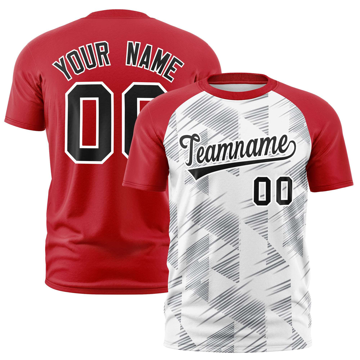 Custom White Red Crew neck Triangular Shapes Design Performance T-Shirt