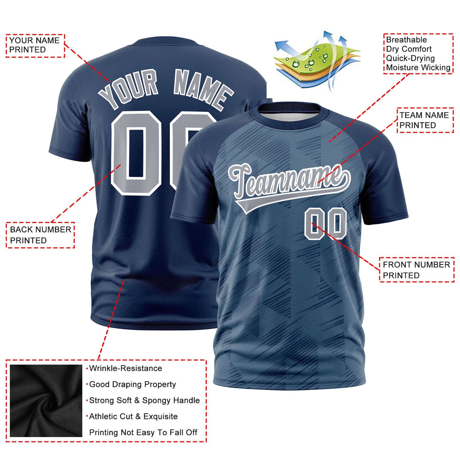 Custom Midnight Blue Navy Crew neck Triangular Shapes Design Performance T-Shirt