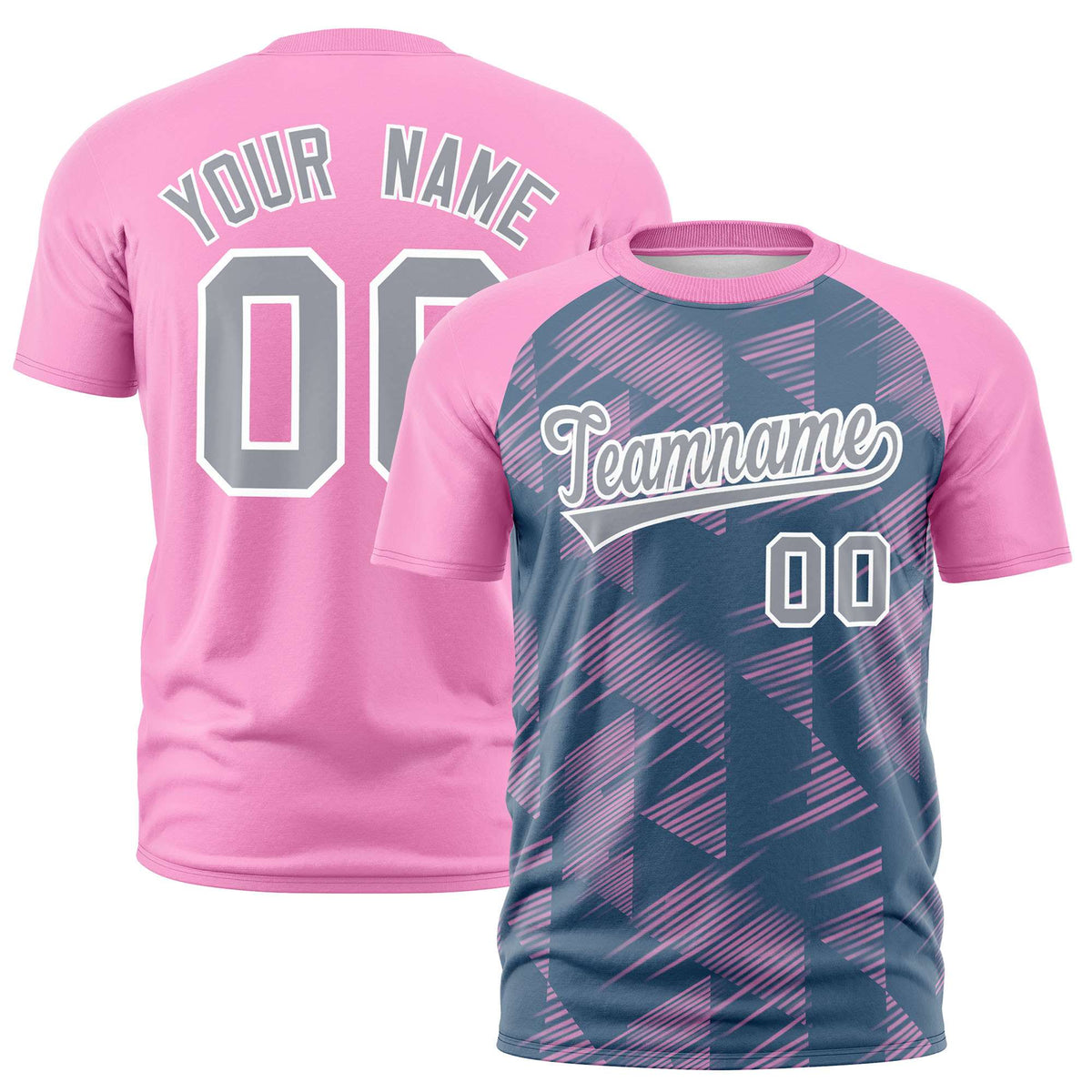 Custom Midnight Blue Pink Crew neck Triangular Shapes Design Performance T-Shirt