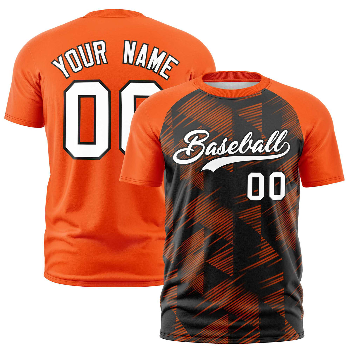 Custom Black Orange Crew neck Triangular Shapes Design Performance T-Shirt