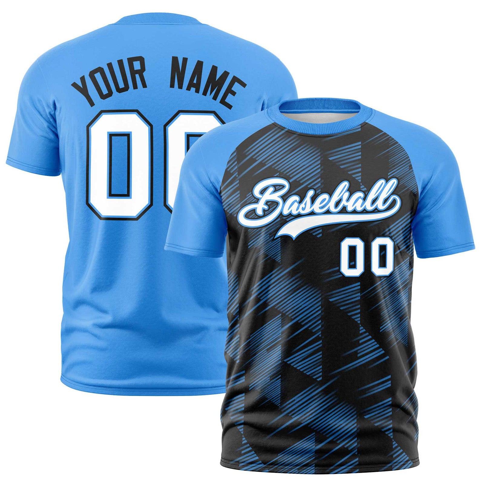 Custom Black Powder Blue Crew neck Triangular Shapes Design Performance T-Shirt