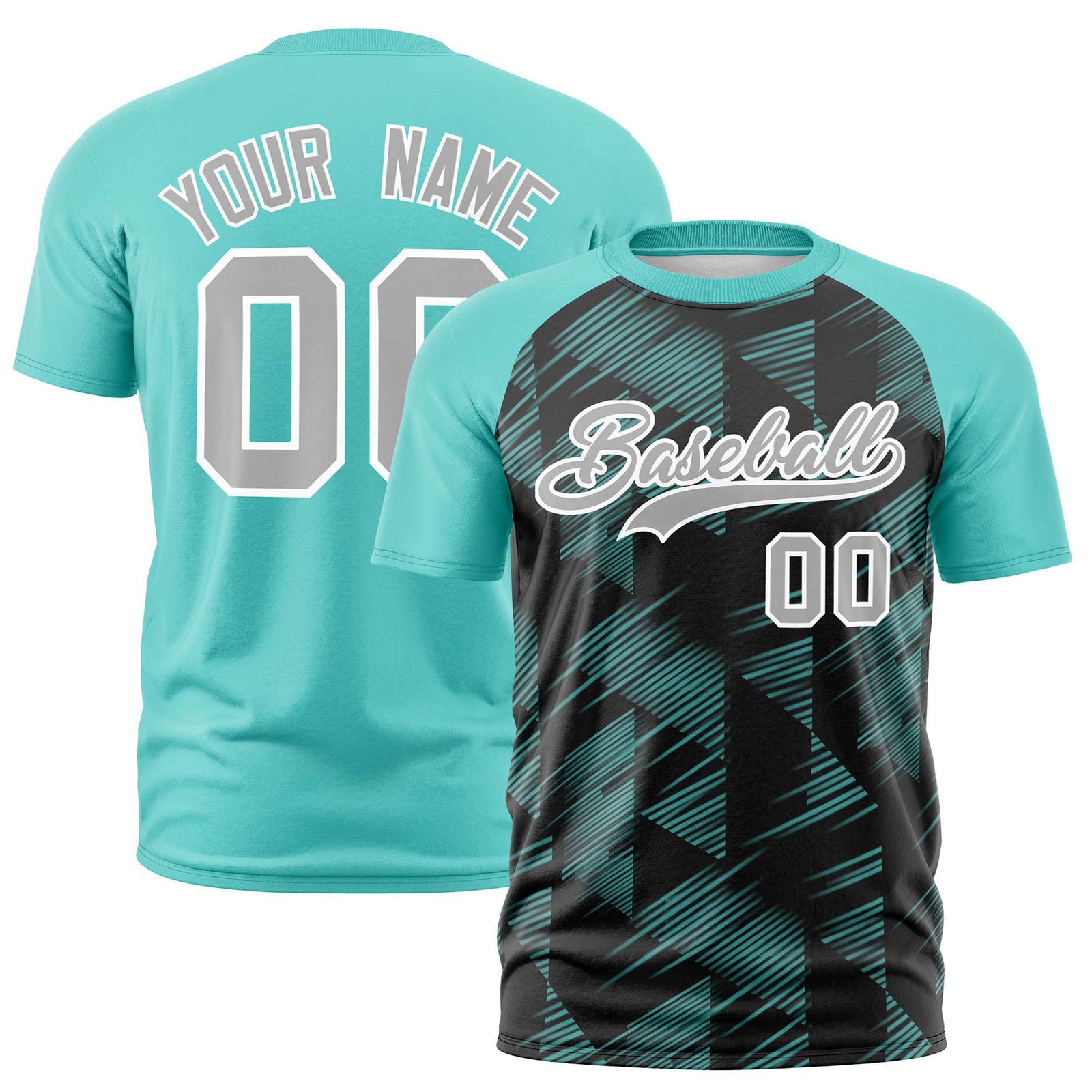 Custom Black Bright Green Crew neck Triangular Shapes Design Performance T-Shirt