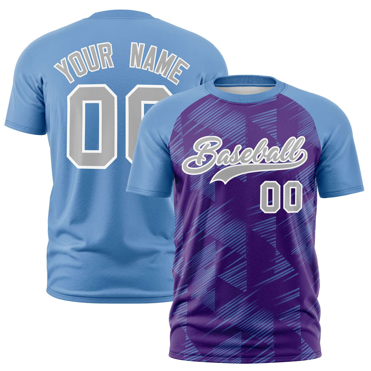 Custom Purple Light Blue Crew neck Triangular Shapes Design Performance T-Shirt