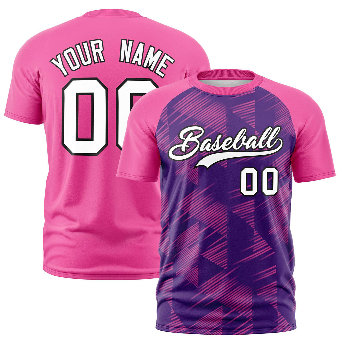 Custom Purple Pink Crew neck Triangular Shapes Design Performance T-Shirt