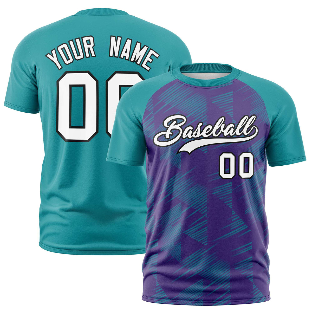 Custom Purple Aqua Crew neck Triangular Shapes Design Performance T-Shirt