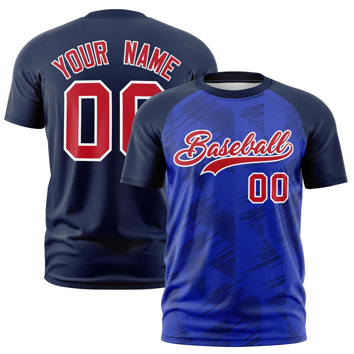 Custom Royal Blue Navy Crew neck Triangular Shapes Design Performance T-Shirt