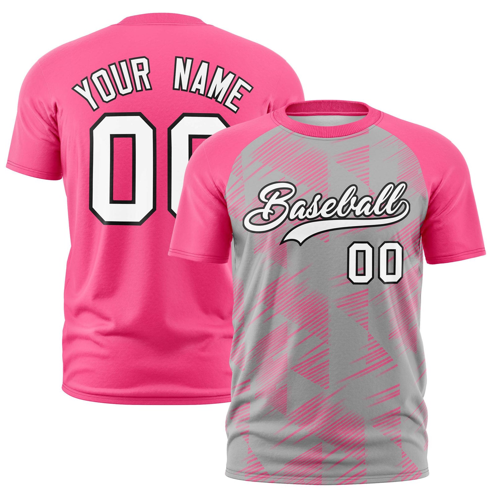 Custom Gray Pink Crew neck Triangular Shapes Design Performance T-Shirt