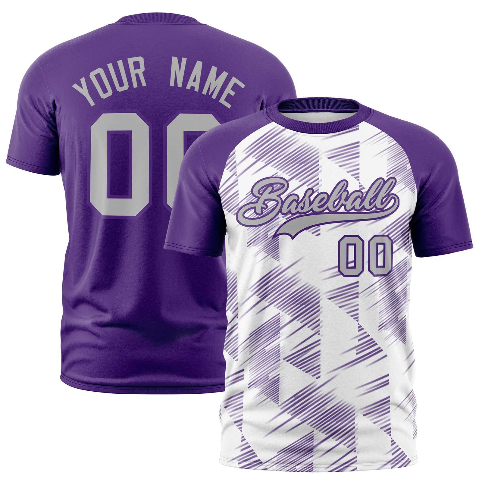 Custom White Purple Crew neck Triangular Shapes Design Performance T-Shirt