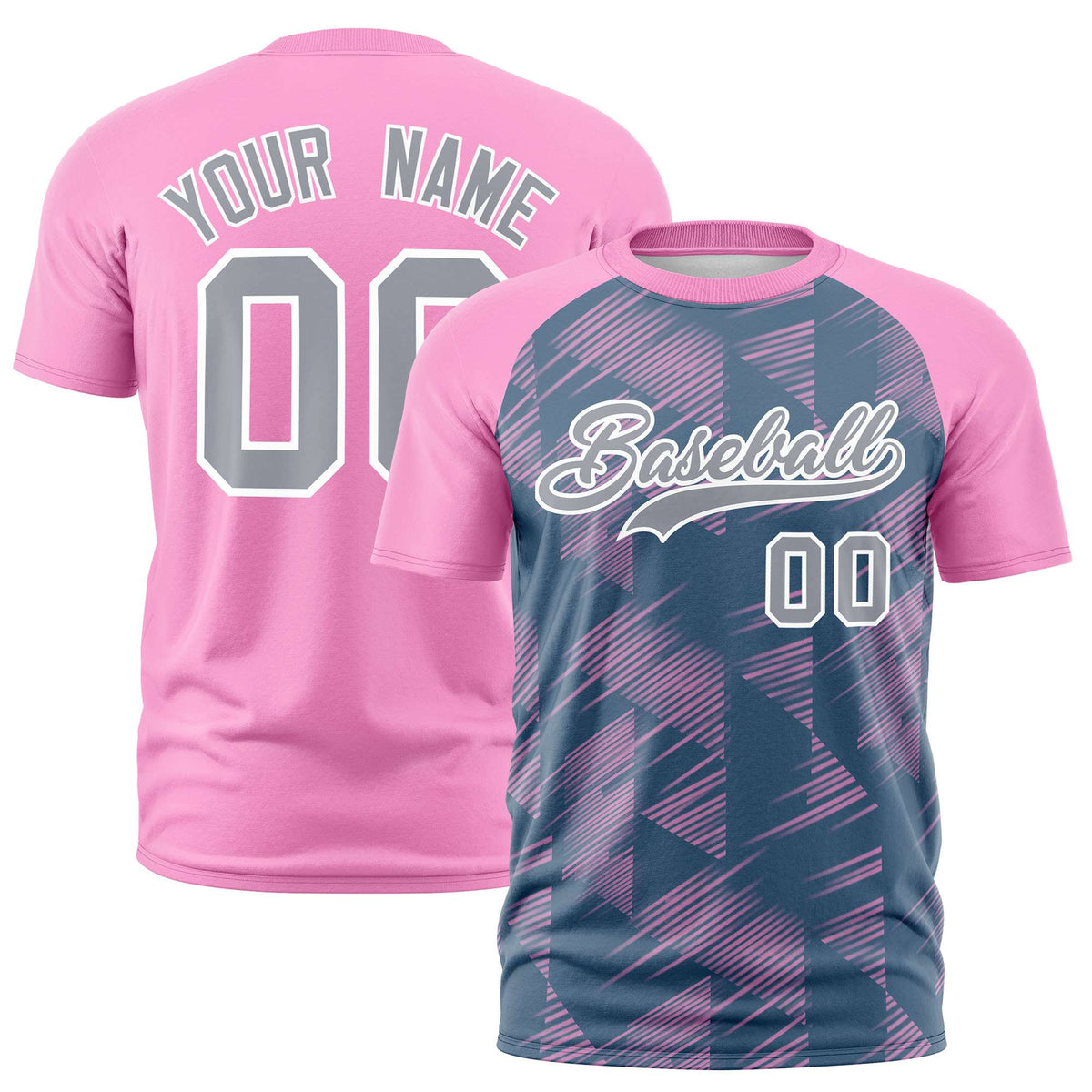 Custom Midnight Blue Pink Crew neck Triangular Shapes Design Performance T-Shirt