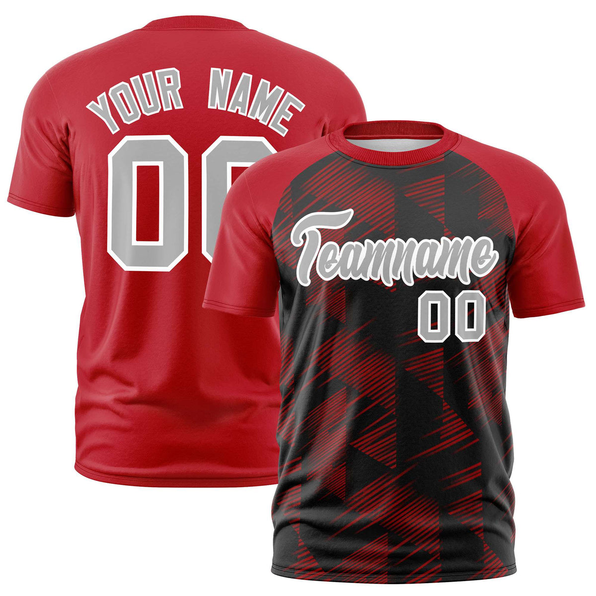 Custom Black Red Crew neck Triangular Shapes Design Performance T-Shirt