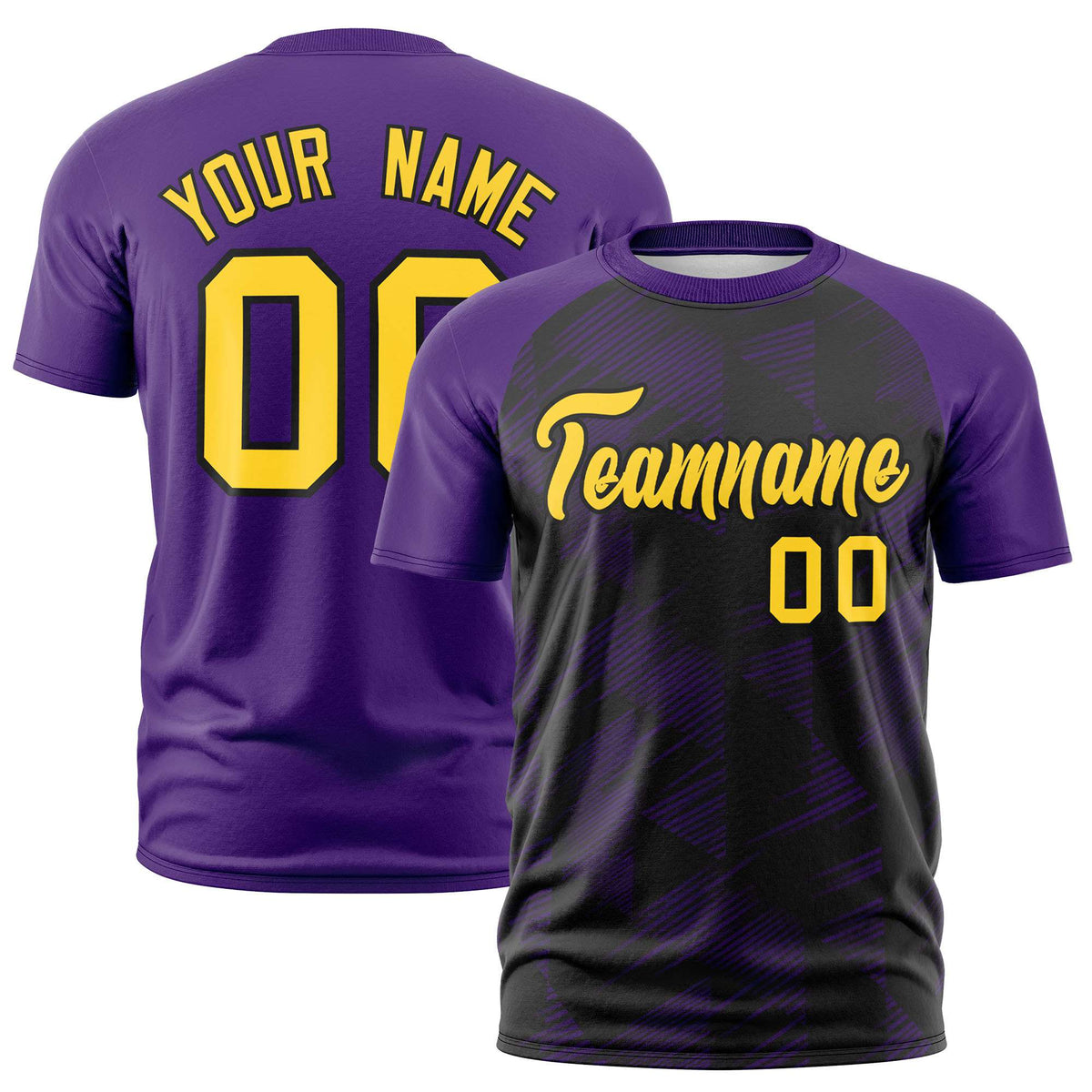 Custom Black Purple Crew neck Triangular Shapes Design Performance T-Shirt