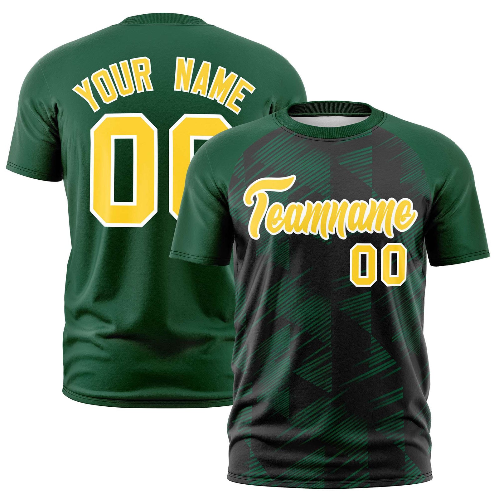 Custom Black Green Crew neck Triangular Shapes Design Performance T-Shirt