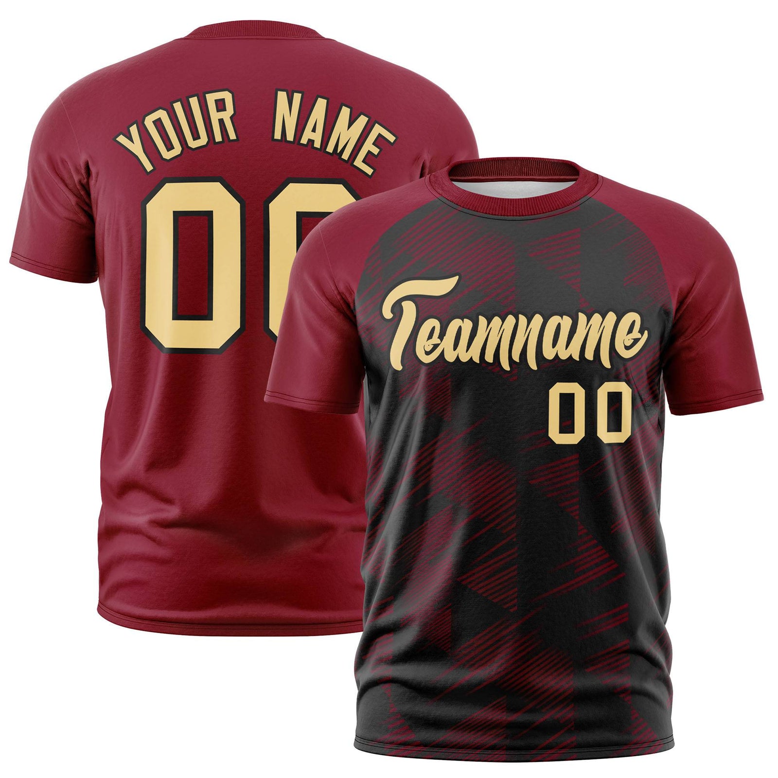 Custom Black Crimson Crew neck Triangular Shapes Design Performance T-Shirt