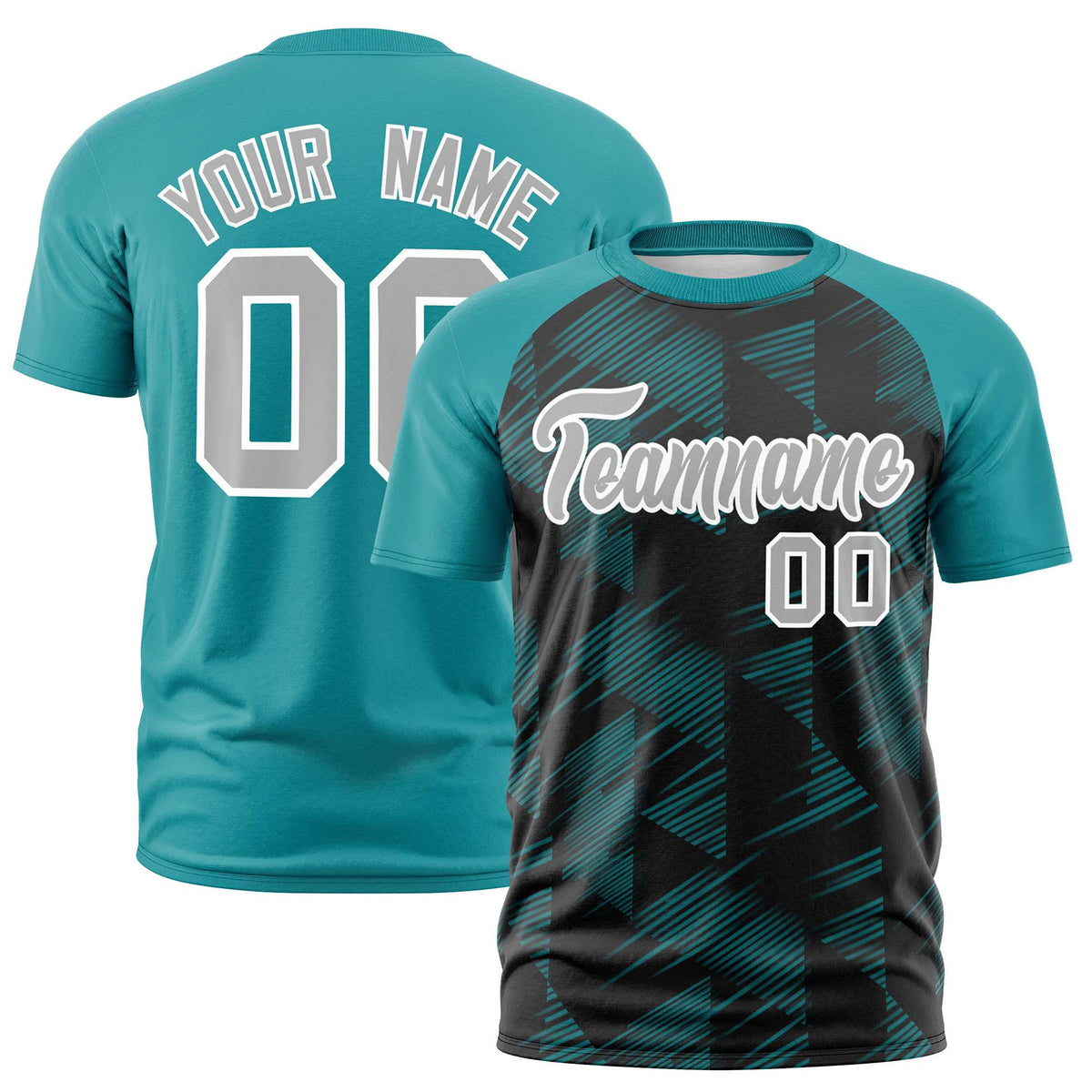 Custom Black Aqua Crew neck Triangular Shapes Design Performance T-Shirt