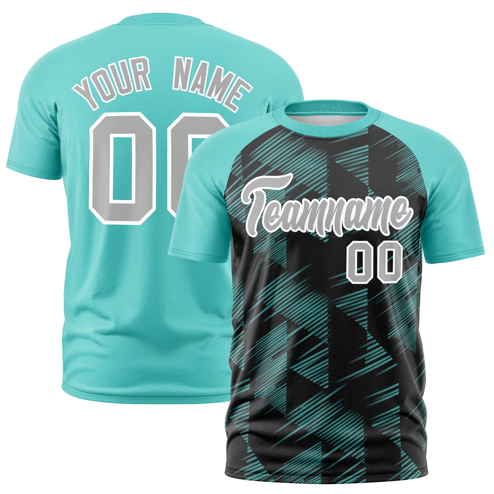 Custom Black Bright Green Crew neck Triangular Shapes Design Performance T-Shirt