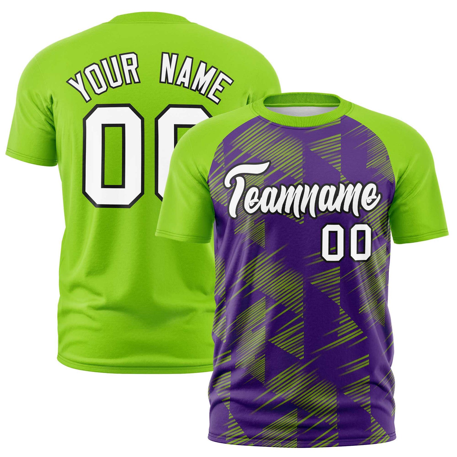 Custom Purple Neon Green Crew neck Triangular Shapes Design Performance T-Shirt