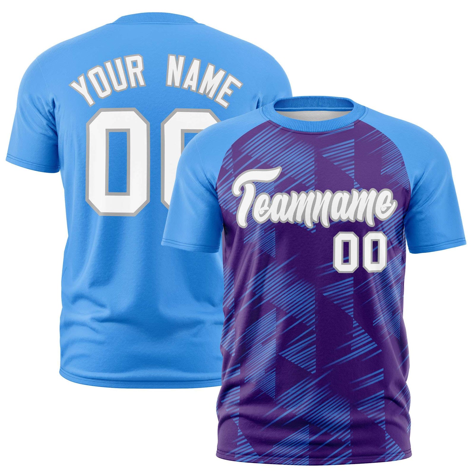 Custom Purple Powder Blue Crew neck Triangular Shapes Design Performance T-Shirt