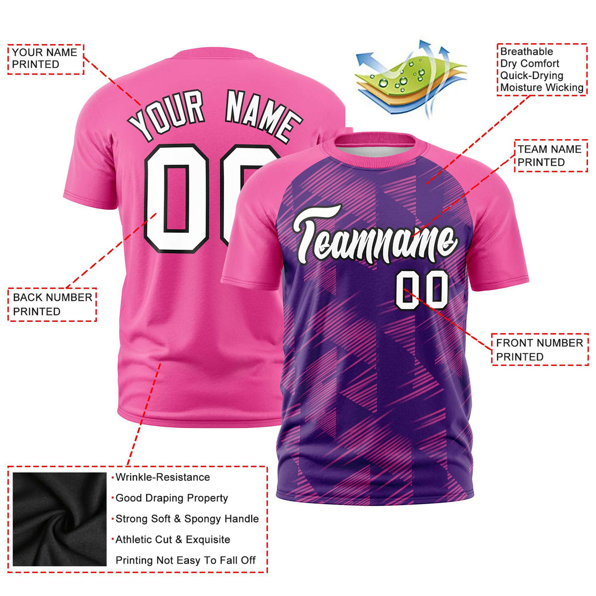 Custom Purple Pink Crew neck Triangular Shapes Design Performance T-Shirt