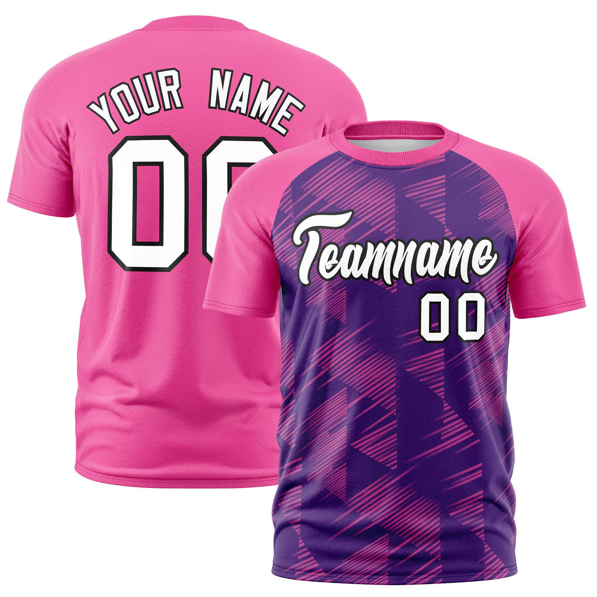 Custom Purple Pink Crew neck Triangular Shapes Design Performance T-Shirt