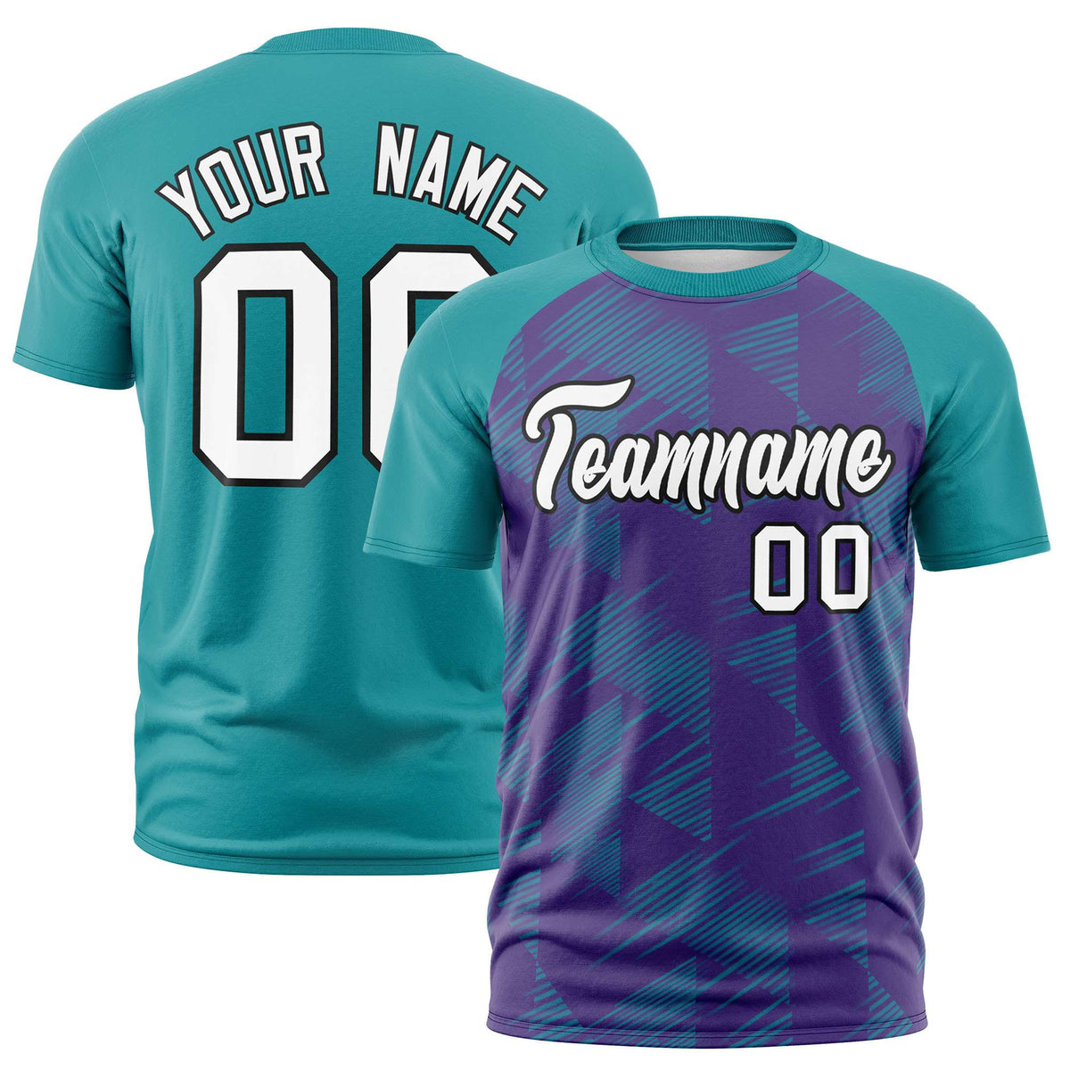 Custom Purple Aqua Crew neck Triangular Shapes Design Performance T-Shirt