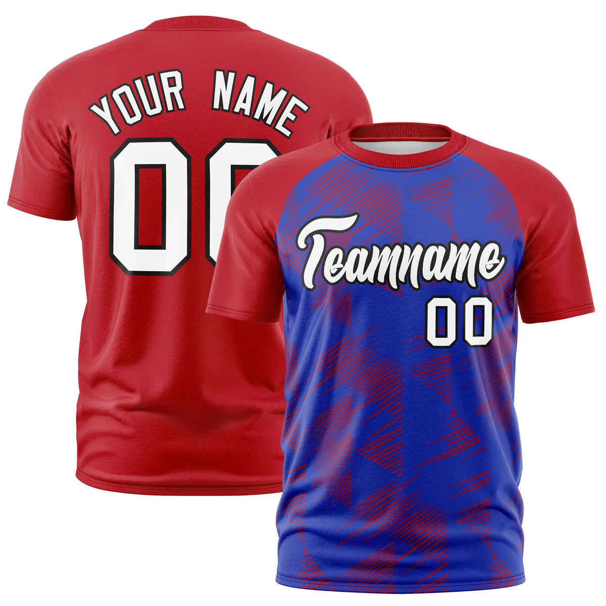 Custom Royal Blue Red Crew neck Triangular Shapes Design Performance T-Shirt