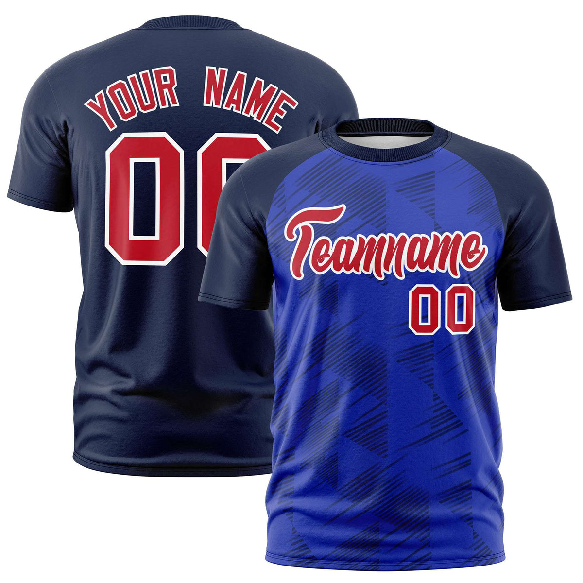 Custom Royal Blue Navy Crew neck Triangular Shapes Design Performance T-Shirt