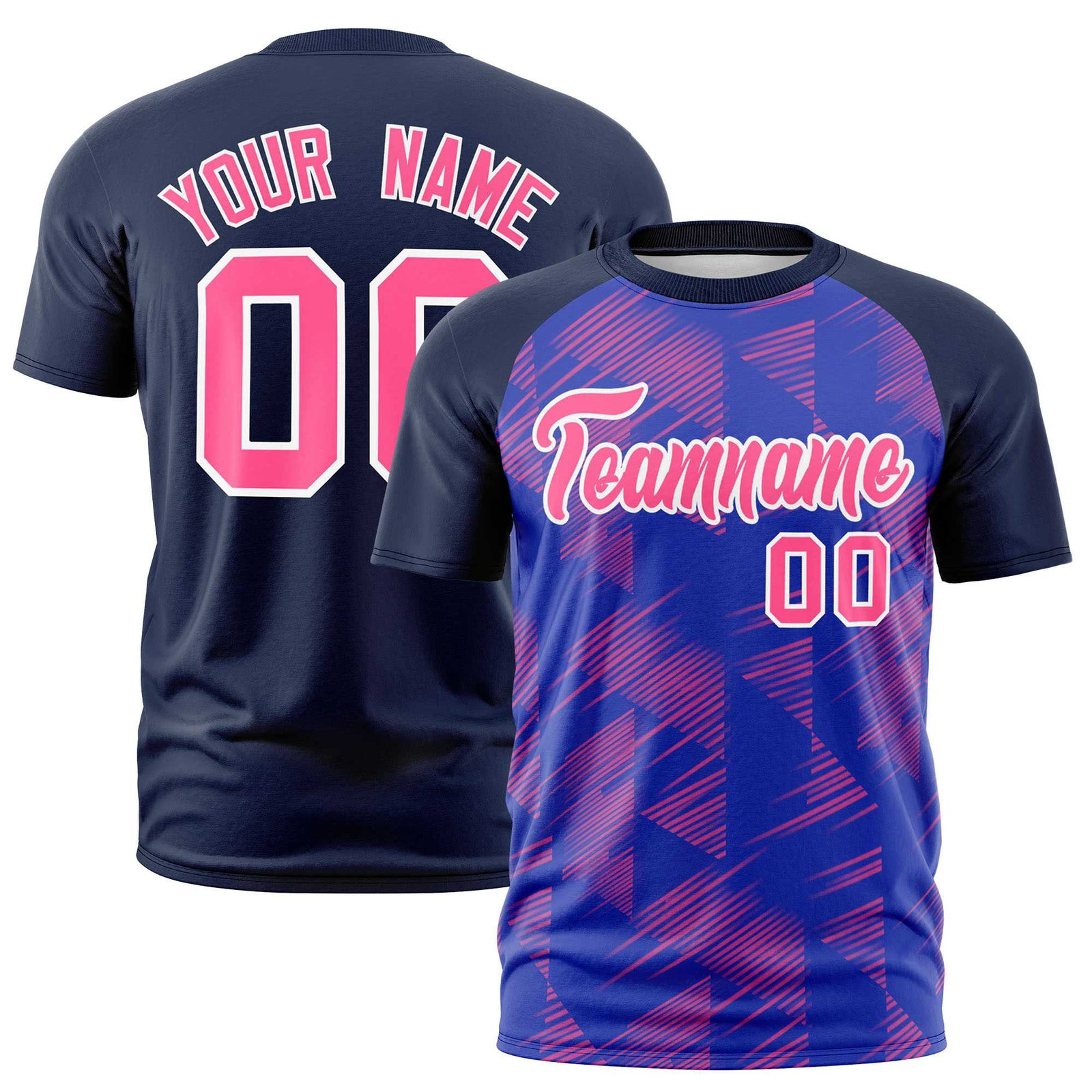 Custom Royal Blue Navy Crew neck Triangular Shapes Design Performance T-Shirt