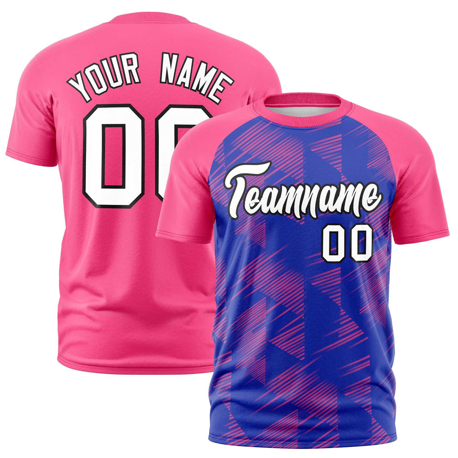 Custom Royal Blue Pink Crew neck Triangular Shapes Design Performance T-Shirt